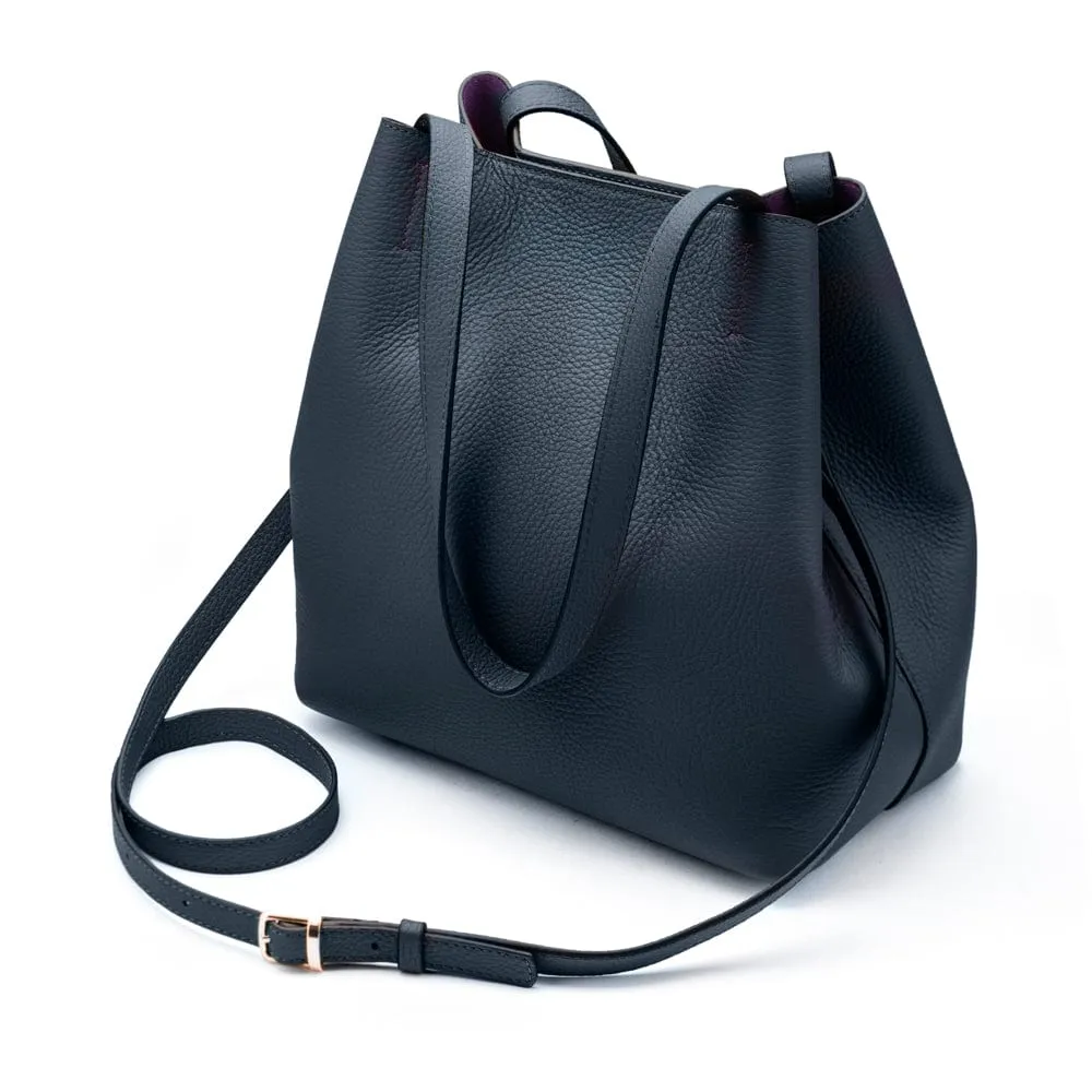 Emma 2 in 1 Leather Tote Bag - Navy