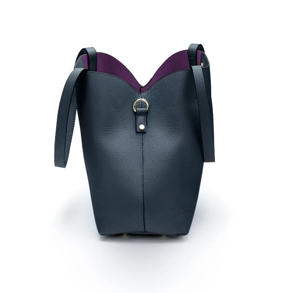 Emma 2 in 1 Leather Tote Bag - Navy